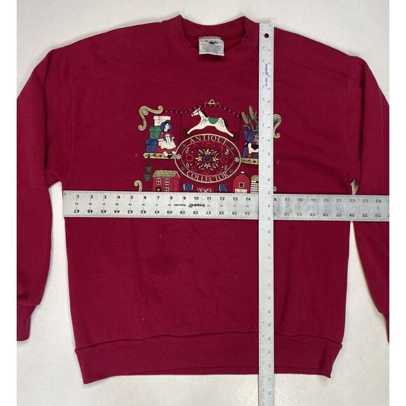 VINTAGE Antique Collector Graphic Crewneck Sweatshirt Men Large Red USA 90s - Picture 9 of 9
